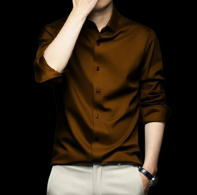 BROCON Men Solid Casual Brown Shirt