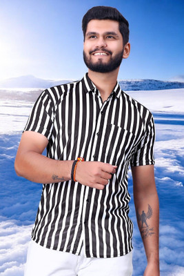 GCFAB Men Printed Casual Black, White Shirt