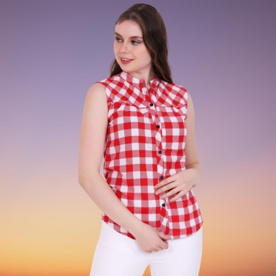 Wingzss Women Checkered Casual White, Red Shirt