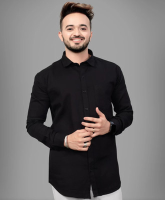 MD textile Men Solid Casual Black Shirt