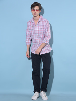 CRIMSOUNE CLUB Men Checkered Casual Pink Shirt