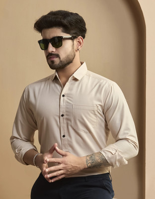 STONEBERG Men Solid Formal Beige Shirt