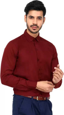 James & Warne Men Solid Formal Maroon Shirt