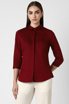 VAN HEUSEN Women Solid Formal Maroon Shirt