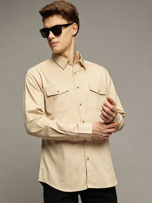 Roadster Men Solid Casual Beige Shirt