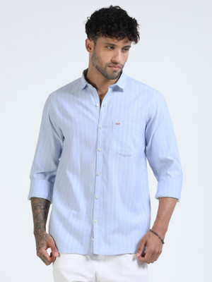 U.S. Pitchers Men Striped Casual Light Blue Shirt