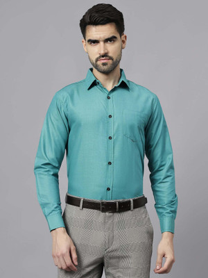 Navkanj Men Solid Formal Dark Green Shirt