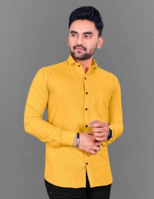 EMTY FASHION Men Solid Casual Yellow Shirt