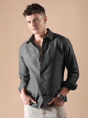 BEYOUNG Men Solid Casual Grey Shirt