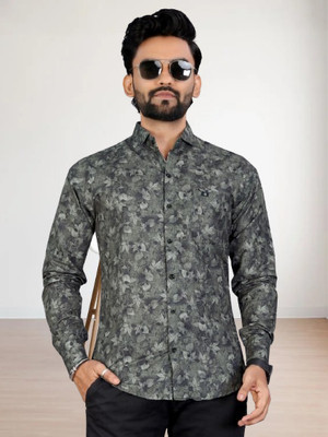Stellalifestyle Men Printed Formal Green Shirt