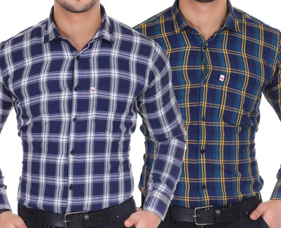 Marc Laurent Men Checkered Casual Multicolor Shirt(Pack of 2)