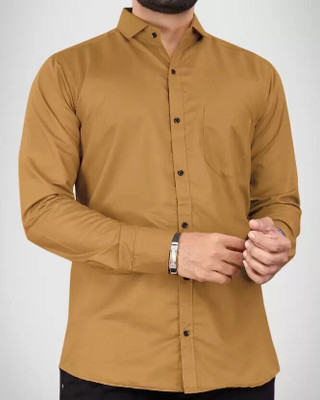 MUMIN Men Solid Casual Yellow Shirt