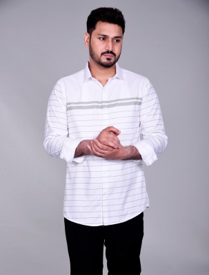 Sam Unique Man Men Striped Casual Light Green Shirt