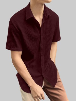 KHANJAN FASHION Men Self Design Casual Maroon Shirt