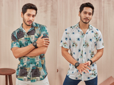 Emporium Men Printed, Striped Casual Light Blue Shirt(Pack of 2)