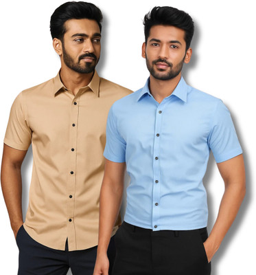 RAREMARK Men Solid Formal Orange, Light Blue Shirt(Pack of 2)