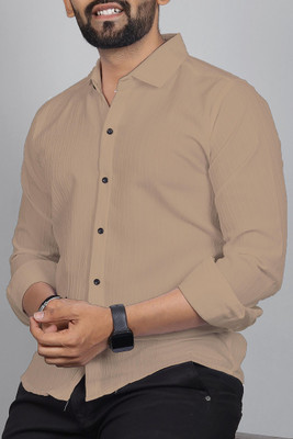 Qlonz Store Men Solid Casual Beige Shirt