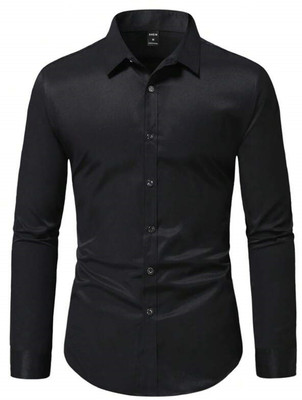 DEEMOON Men Solid Casual Black Shirt