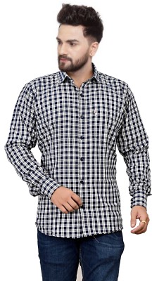 Marc Laurent Men Checkered Casual Grey, White, Blue Shirt