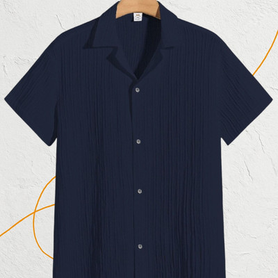 Looksky Men Self Design, Striped Casual Dark Blue Shirt