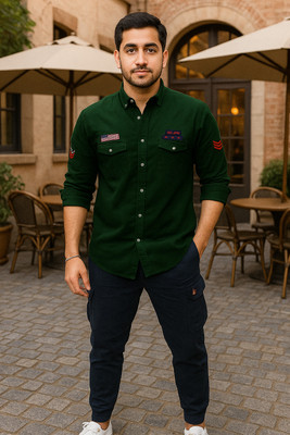 SHIRTZONE Men Solid Casual Green Shirt