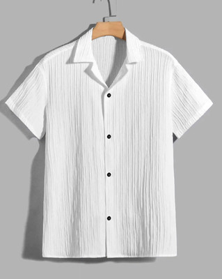 VK Couture Men Self Design, Solid Casual White Shirt