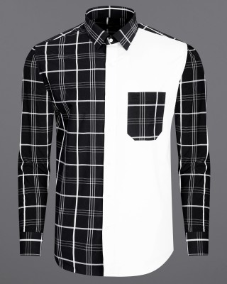 french crown Men Checkered Formal Black Shirt