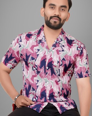 Voroxy Men Printed Casual Pink Shirt