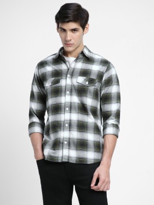 Dennis Lingo Men Checkered Casual Green Shirt