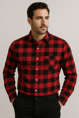 Truehind Men Checkered Casual Red Shirt