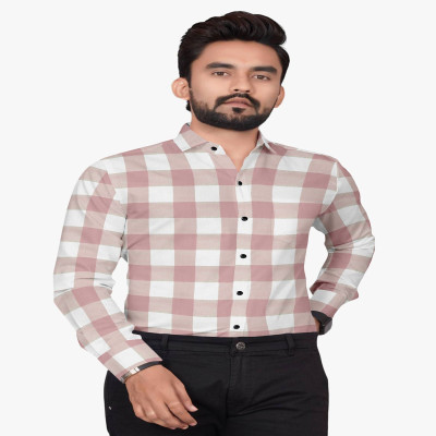 CLOSWIF CREATIONS Men Checkered Casual Pink Shirt