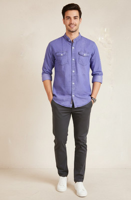 BPTFH Men Printed Casual Blue Shirt