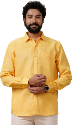 Ramraj Cotton Men Self Design Casual Yellow Shirt