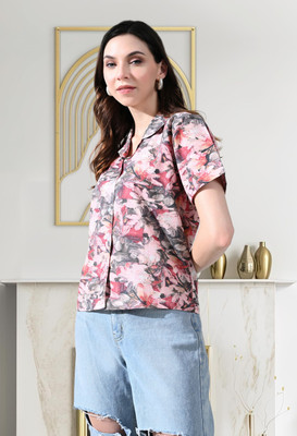 FUBACK Women Printed Casual Pink Shirt