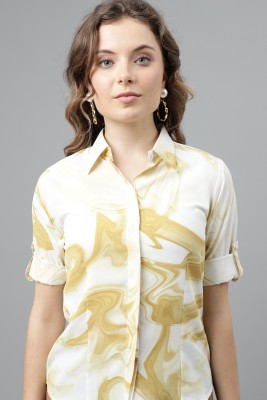 Entise Women Dyed/Ombre Casual Gold Shirt