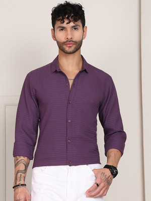 Tanip Men Solid Formal Purple Shirt