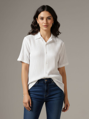 Leriya Fashion Women Self Design Casual White Shirt