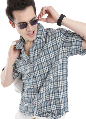 WROGN Men Checkered Casual Blue Shirt