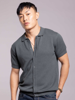 ROOKIES Men Solid Casual Blue Shirt