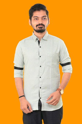 PUBHIZA Men Checkered Casual Green Shirt