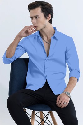 HASINI Fashion Men Solid Casual Light Blue Shirt