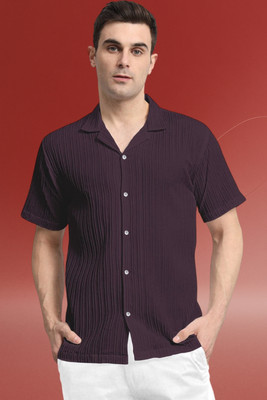 A Metron Men Self Design Casual Purple Shirt