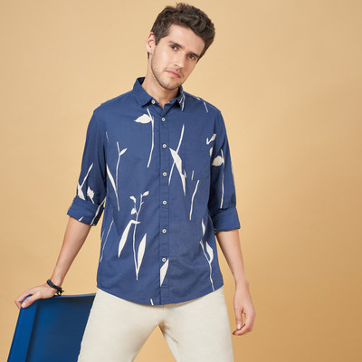 Urban Ranger by Pantaloos Men Printed Casual Dark Blue, White Shirt