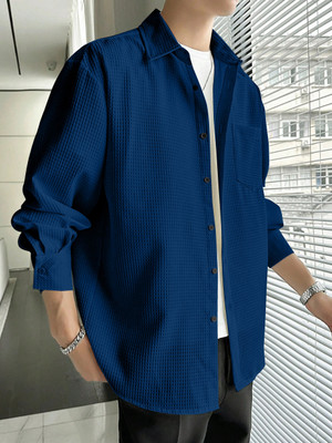 ugam traders Men Checkered Formal Dark Blue Shirt
