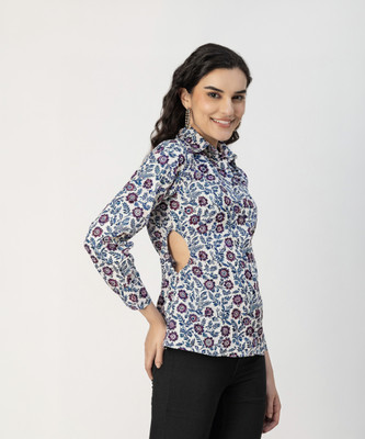 moomaya Women Printed Casual White, Dark Blue, Maroon Shirt