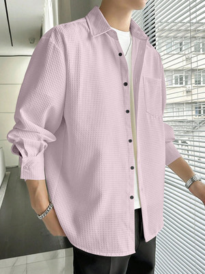 Hityyani Men Self Design Formal Pink Shirt