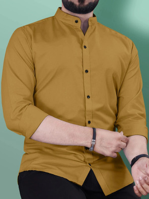 VeBNoR Men Solid Casual Yellow Shirt