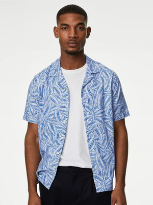 MARKS & SPENCER Men Printed Casual Blue Shirt