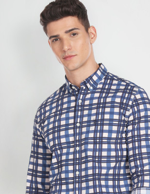 U.S. POLO ASSN. Men Checkered Casual Blue, Dark Blue, White Shirt