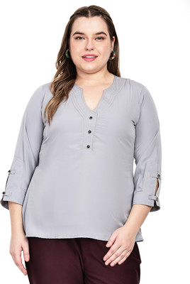 MASSIDESIGN Casual Solid Women Grey Top
